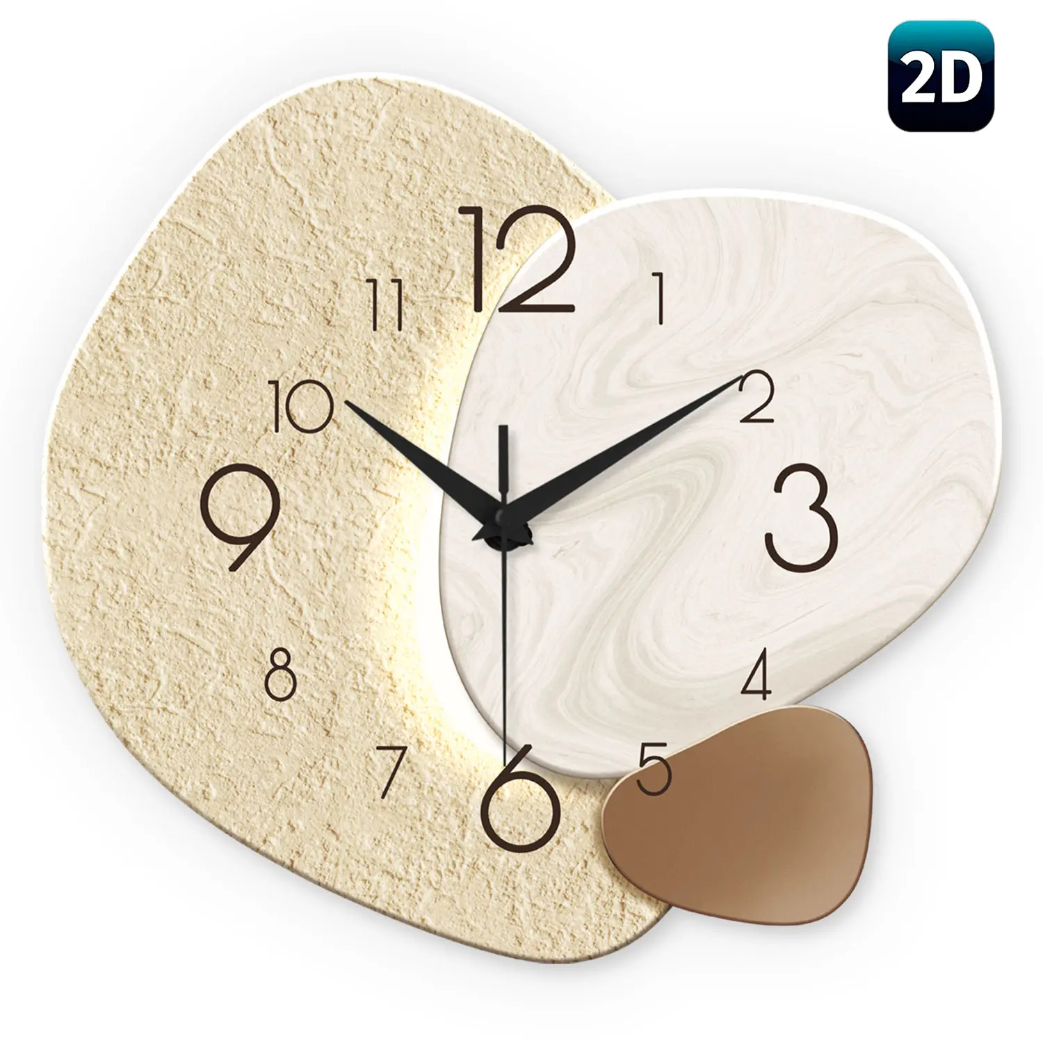 Modern Simple 2D Asymmetrical Wooden Silent Decorative Geometric Analog Wall Clock, Ultra-Quiet Quartz Movement, Suitable for Young Adults' Bedrooms, Dining Room, Living Room, Home Decor, Office Decor