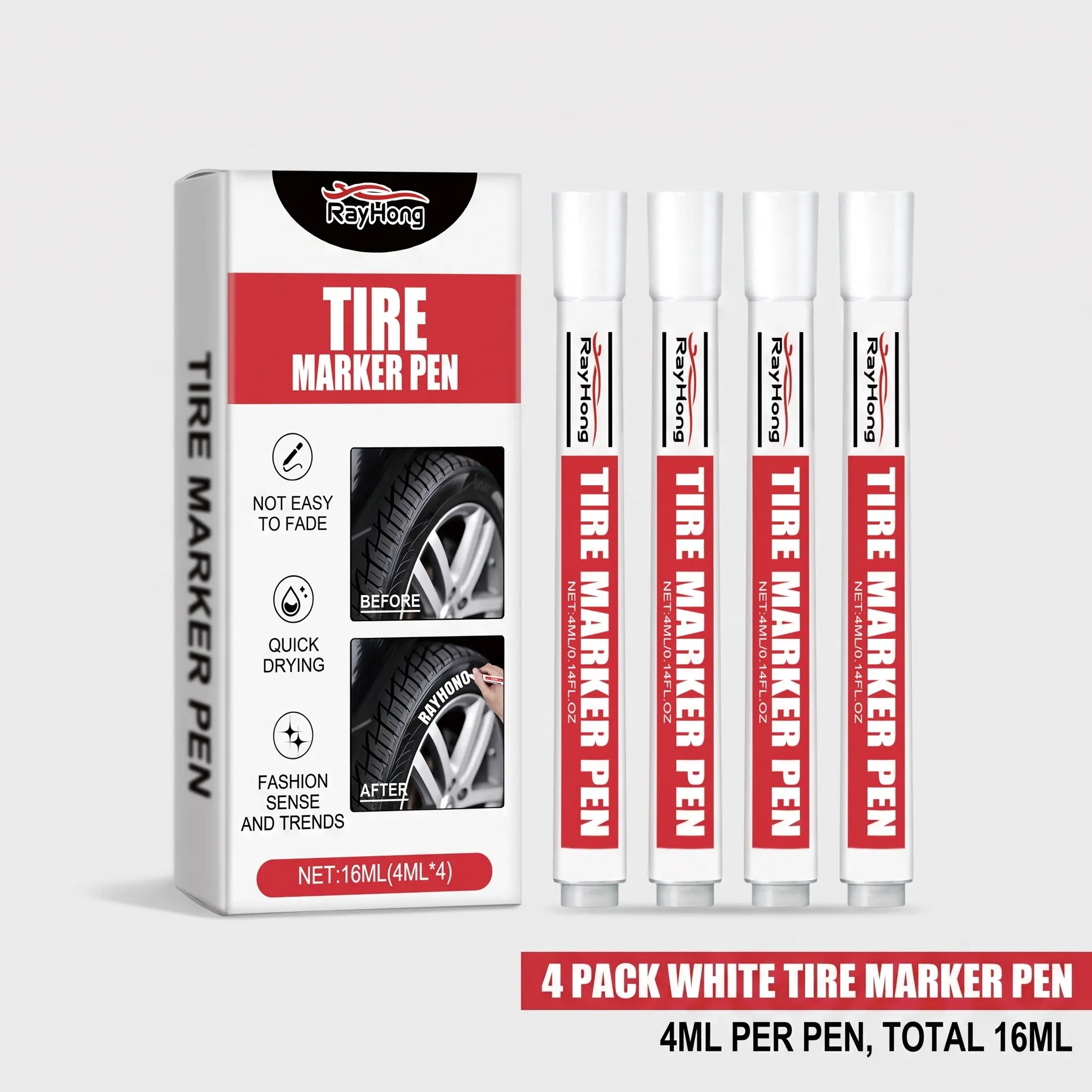 Car Tire Paint Marker Pen, Permanent Oil-based Marker, Long-Lasting Marker Pen, Waterproof Quick Dry Permanent Paint Pen for Rocks Painting, Wood, Fabric, Plastic, Canvas, Glass, Mugs, Metal, Tire, Stone, DIY Craft