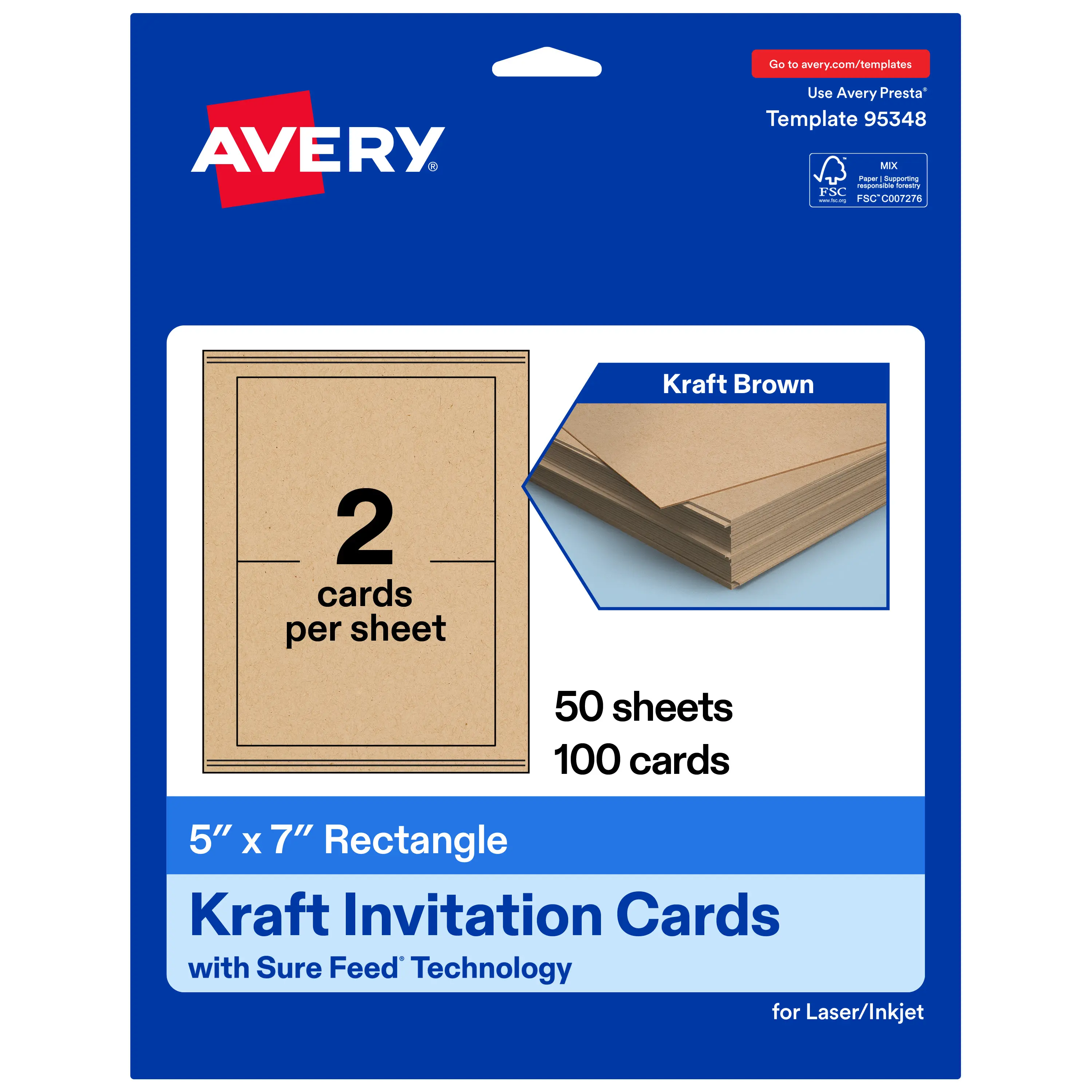 Avery Kraft Brown Invitation Cards, 5" x 7" Rectangle