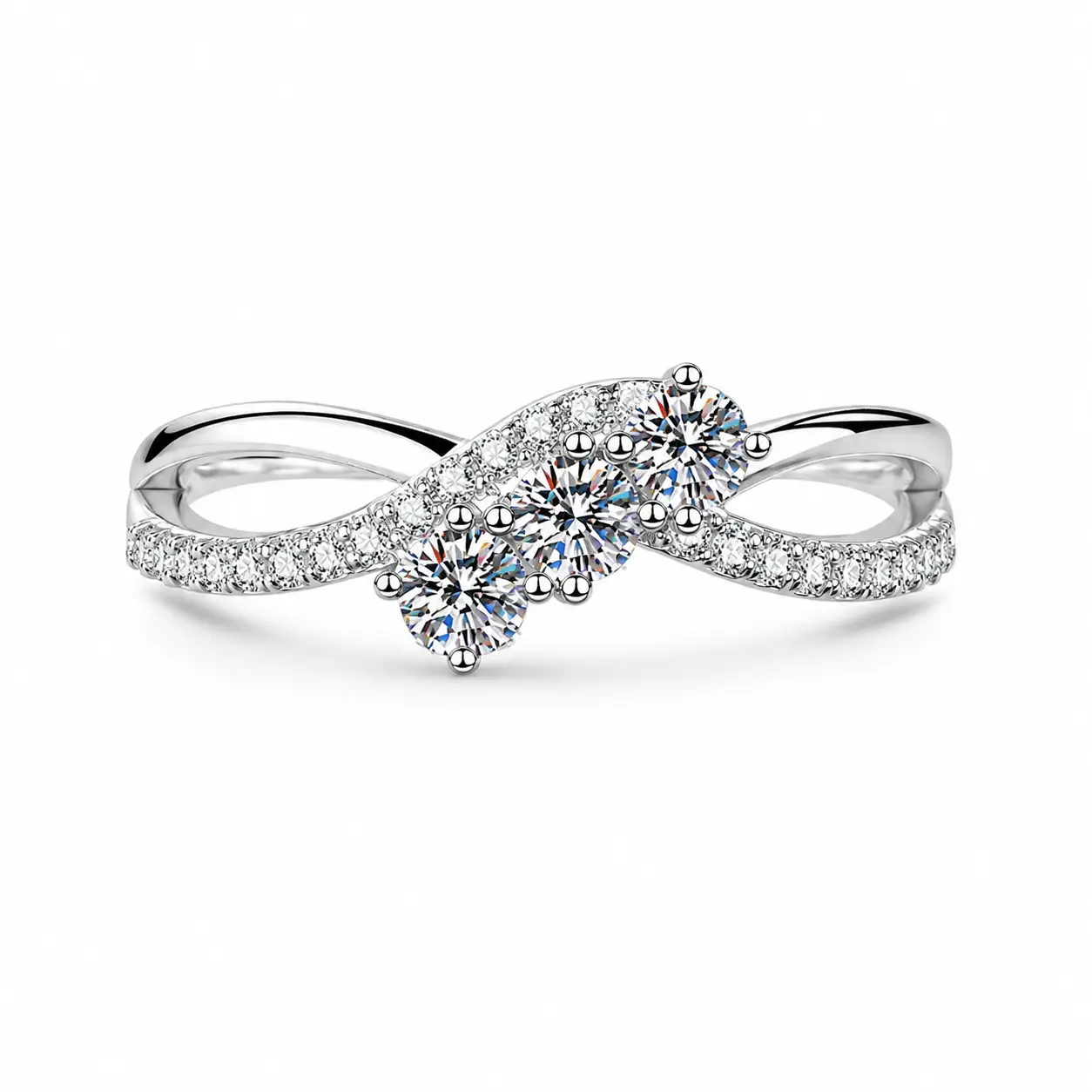 (Infinity Band) 925 Sterling Silver Synthetic Moissanite Ring-s925 sterling silver, sterling silver ring, moissanite ring, moissanite engagement ring, engagement ring, elegant ring, jewelry ring, solitaire ring, bridal ring, anniversary ring