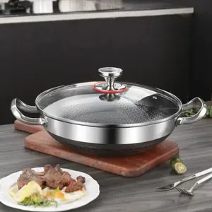 CNCEST 12.59-inch Stainless Steel Non-Stick Frying Pan Durable Cookware with Glass Lid Healthy Cooking, Easy to Clean, Compatible with All Hobs Woks Casserole Skillet Stainless Steel Non-Stick Frying Pan