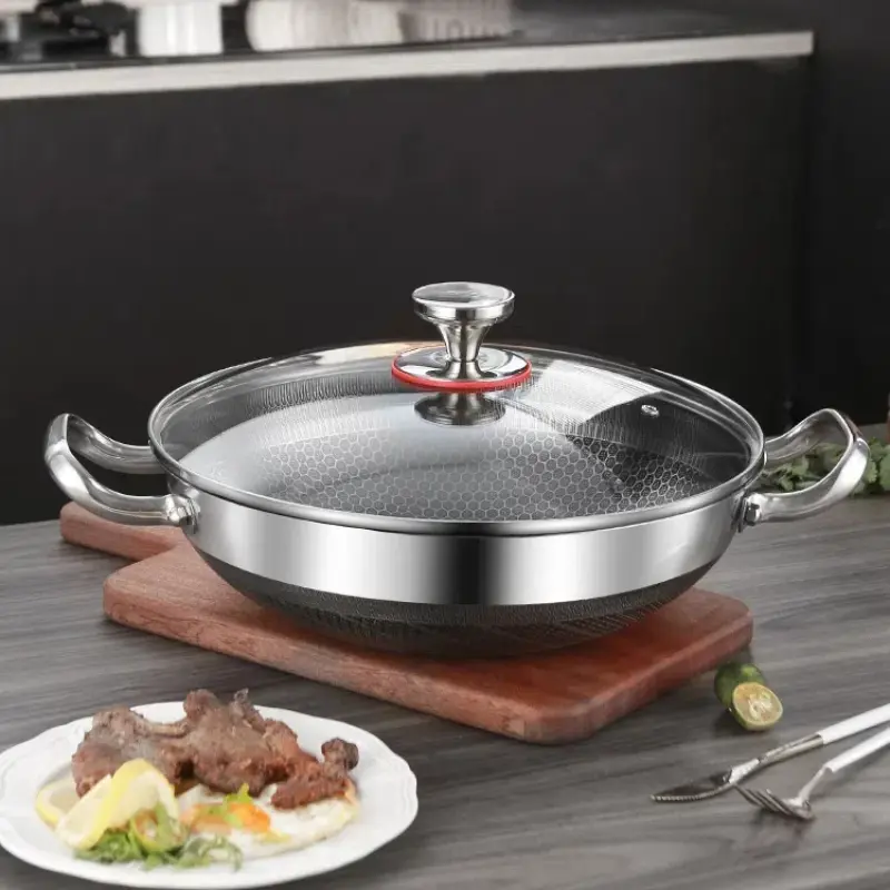 CNCEST 12.59-in Stainless Steel Nonstick Egg Frying Pan - Compact Kitchen Cookware with Glass Lid, Durable, Easy to Clean, All-Hob Compatible for Healthy Home Cooking