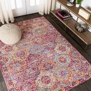 JONATHAN Y Flori Bohemian Medallion Deep Fuchsia Area Rug; for Living Room, Kitchen, Bedroom, Dining Room, Office