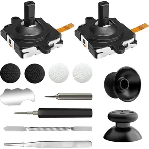 Joystick Replacement Kit for Oculus Quest 2 Controller, Repair Kit for Meta Quest 3 Controller, Include 2 Joysticks, T5 Screwdriver, Tweezer, Pry Tool, 4 Thumbstick Grips (Gray-13-in one)
