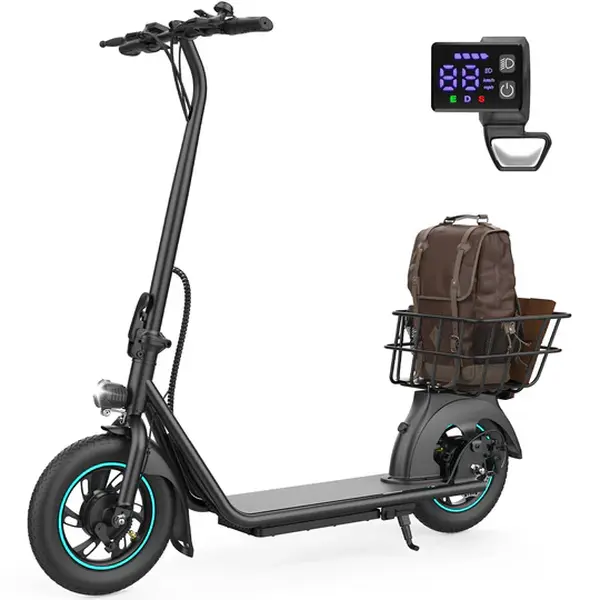 Gyroor X2 Electric Scooter - 800W Motor, 12" Tires, No Seat, Headlights, Large Basket, All Metal Construction, Console Display, UL Certified (Sports & Outdoor Fitness Scooter Equipment)