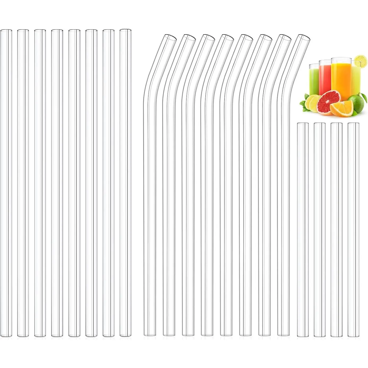 20 Pack Clear Glass Straws Shatter Resistant, 8 mm Thin Glass Straws, Family Pack