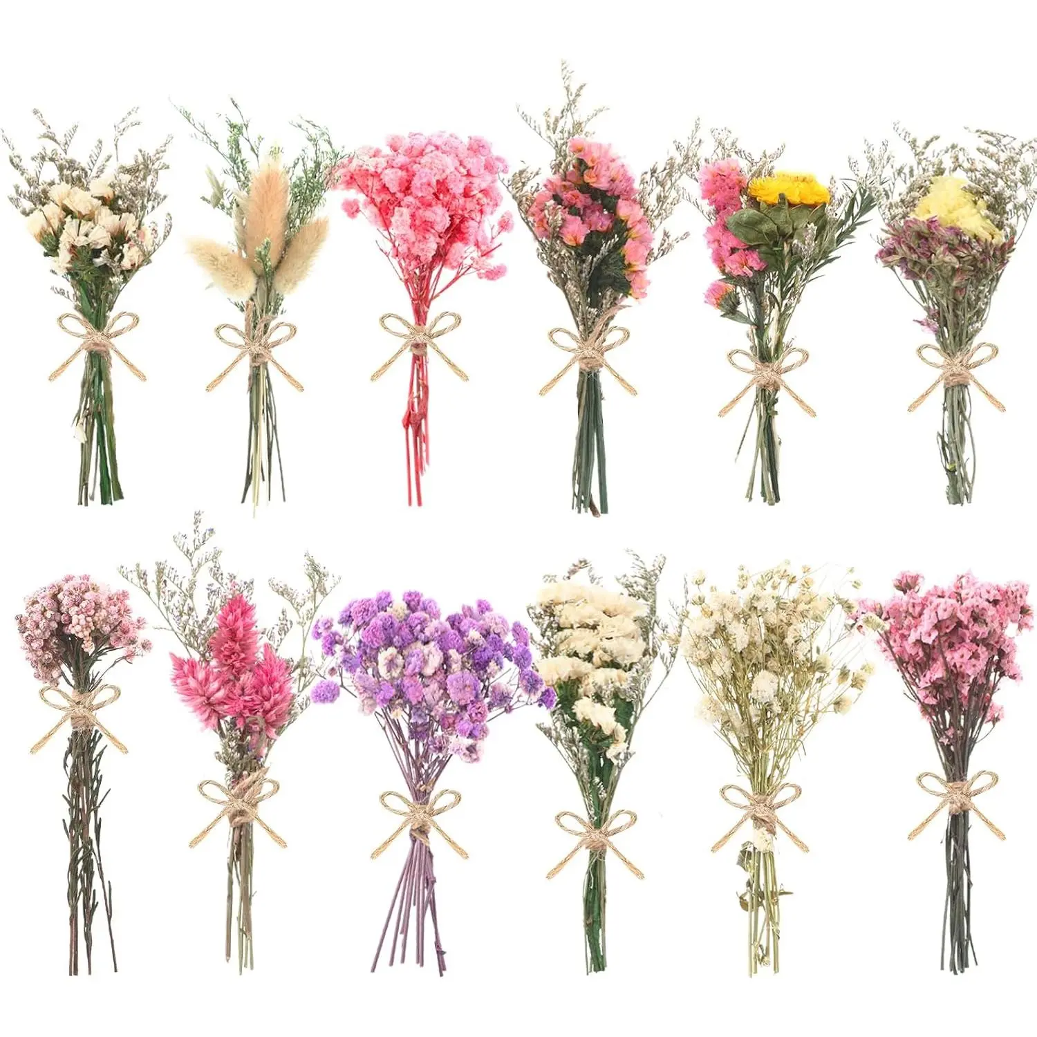 10/12/24/36 Pack Mini Dried Flowers for Vase Wedding Various Mini Bouquet Dried Small Wildflowers Natural Flowers Bulk for Crafts DIY Decor (12, Multicolor)