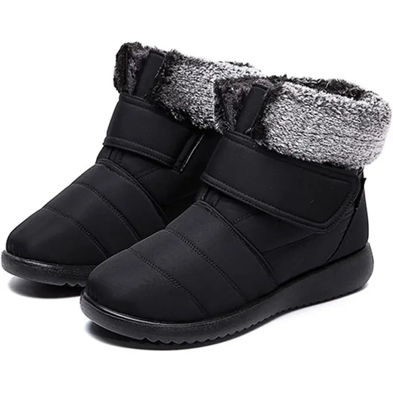 Women's Black Mid-Calf Height Furry Cuff Winter Snow Shoe - Waterproof, Comfortable, Lightweight Lace-Up Outdoor Sports Footwear for Female Hikers, Made with ABS, Polyester, Nylon Materials, Walking Shoes
