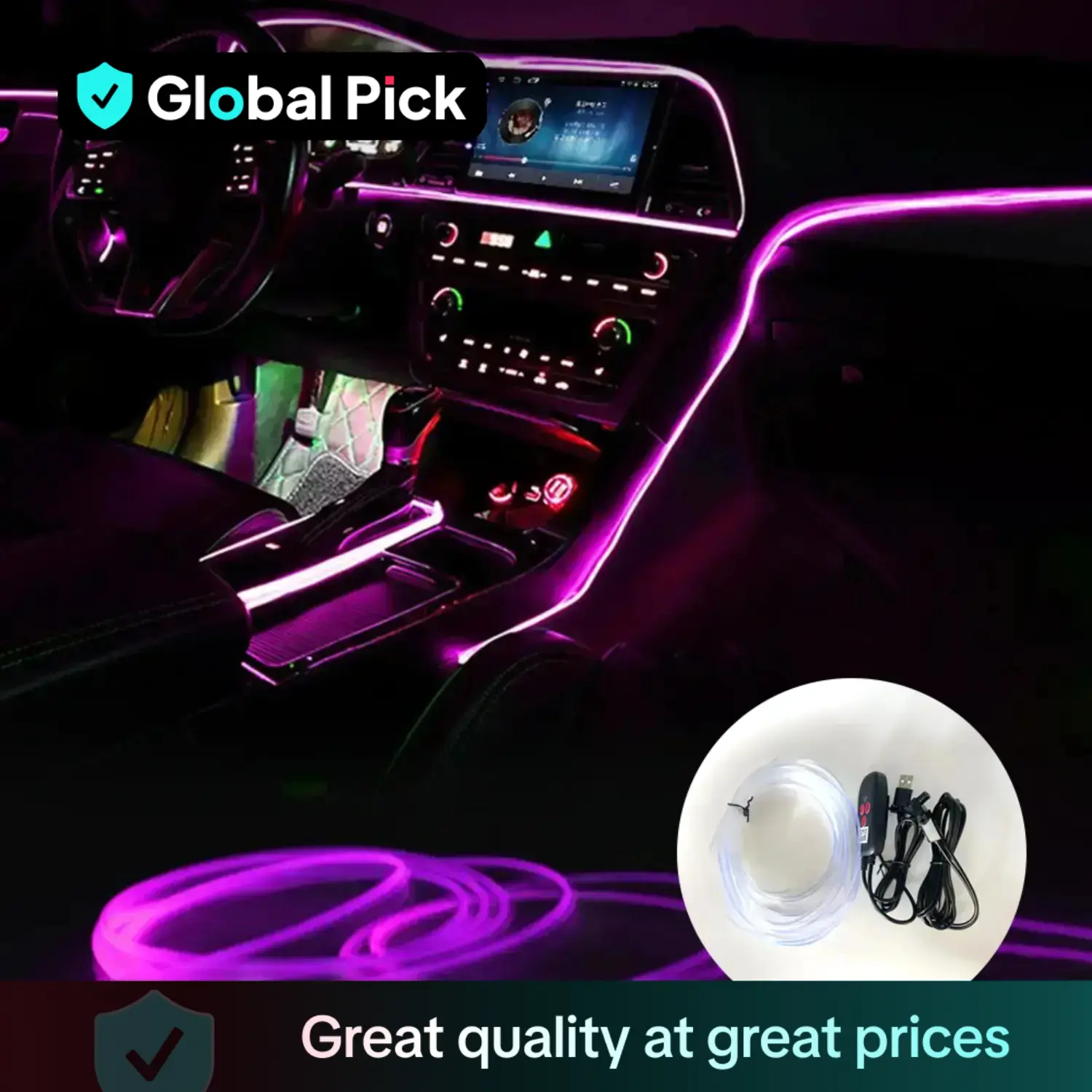 USB Powered Car Interior LED Light, Multiple Color Modes 5M Fiber Ambient Light, Car Interior Decorative Light