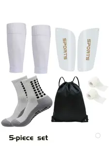 5-Piece Men's Soccer and Basketball Protective Sports Set: Shin Guard + Non-Slip Soccer Socks + Shin Sleeve + Bandage + Storage Bag - Complete Training & Game Equipment, Unisex for All Seasons Soccer Gear Set