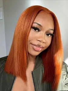 Ginger Orange Color Straight Bob Wig 13x4 Transparent Lace Frontal Human Hair Wig for Women Wig 180% Density