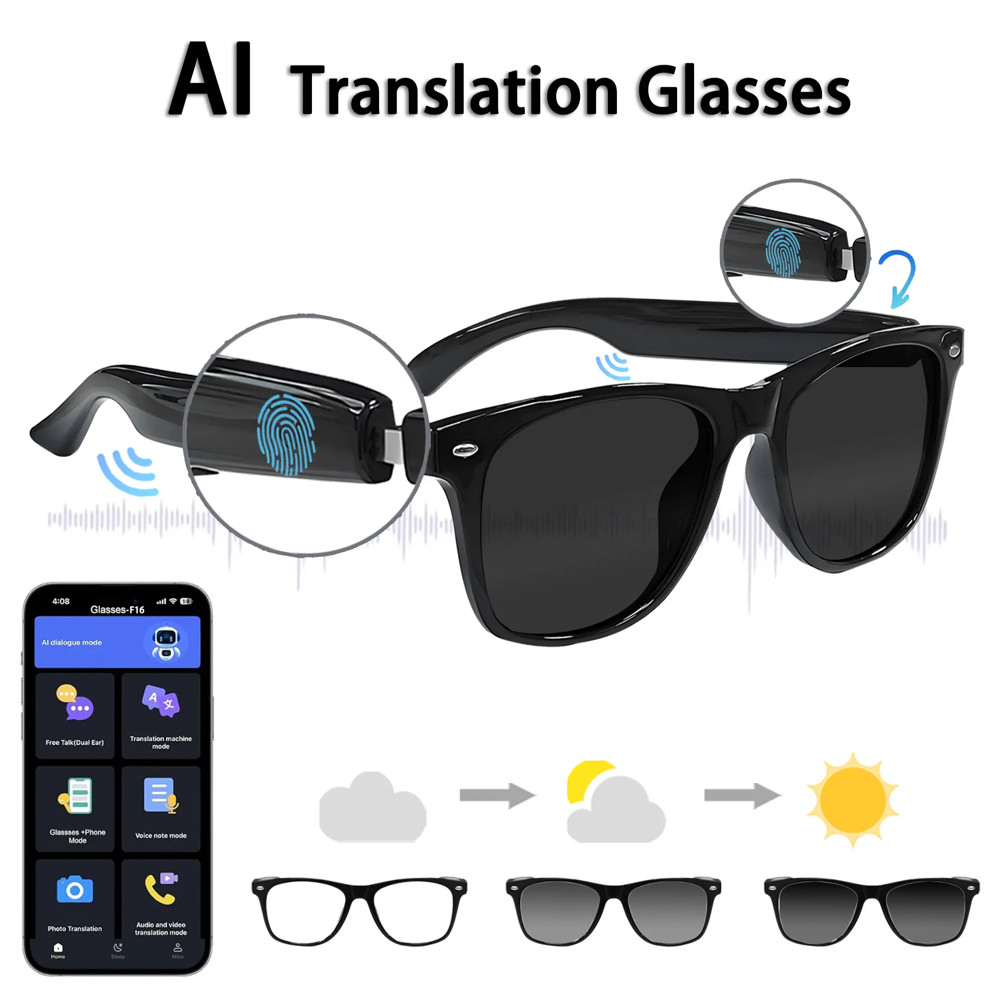 Smart Glasses Bluetooth-compatible Fast Pairing, Ultra Long Battery Life, Song Listening & Phone Calls All Day, Translation Function