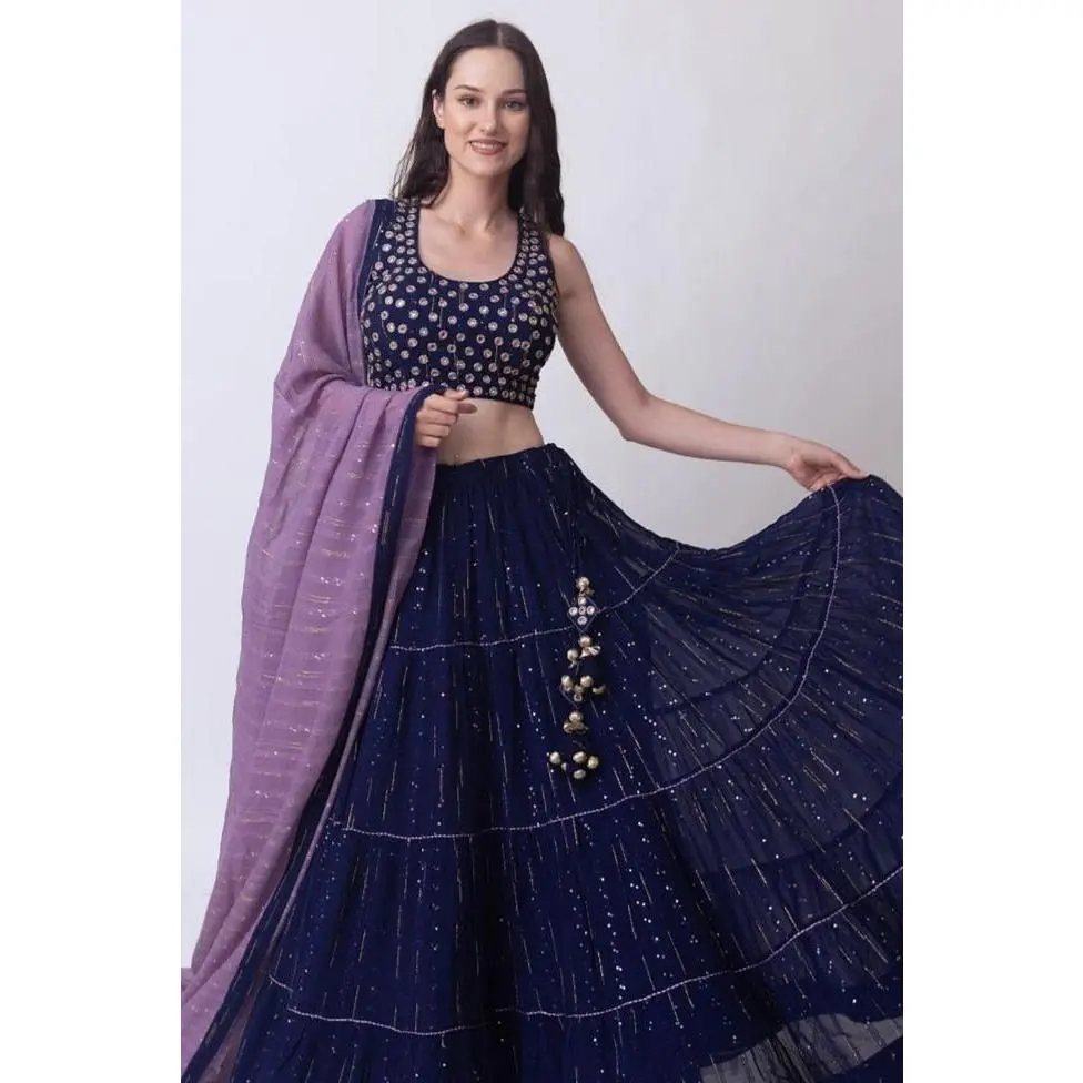 Ria Sequins Tiered Lehenga Choli Set