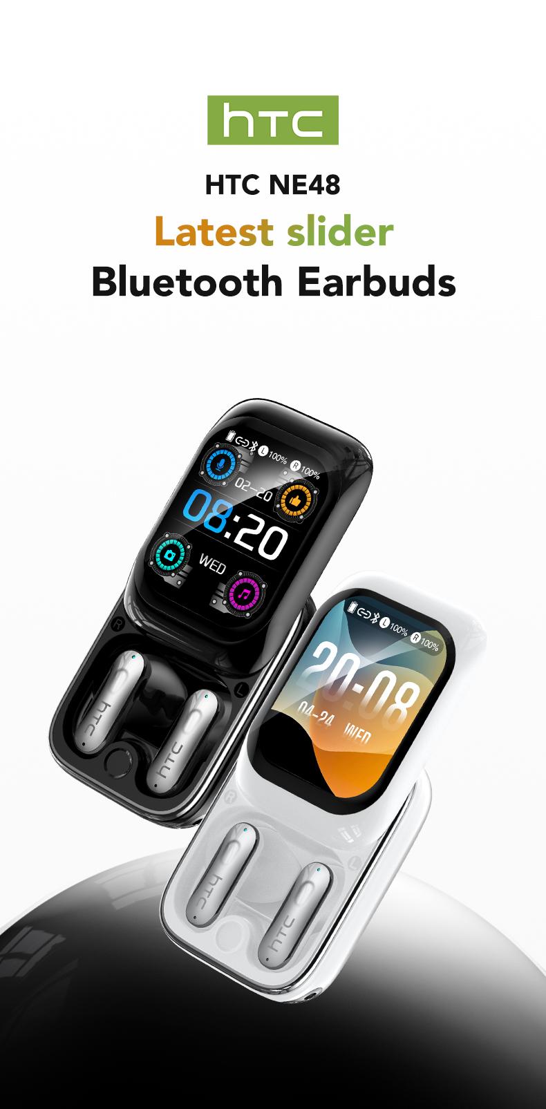 HTC NE48 Slider Earbuds Bluetooth 6.0 Earphones, Multifunctional LED Display Wireless Earphones ,Suitable for Office, Sports, Study and Audio Calls,Built-in Microphone