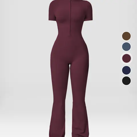 Nvwaurban Women's Short-Sleeve Zip-Front Nylon Blend Bodysuit - Breathable, Skin-Friendly, Slim-Fitting, Butt-Lifting Camisole, Stylish Women's Wear, Cute Trendy Clothes, Female Stylish Clothes, Sports Outfits for Yoga, Gym,outdoorfun
