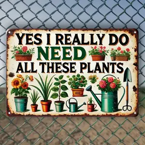 Vintage Plant Pattern Metal Yard Sign, 1 Count Garden Themed Wall Art Sign, Durable Farmhouse Decoration Indoor Outdoor Decor for Home Garden Bar Cafe Kitchen