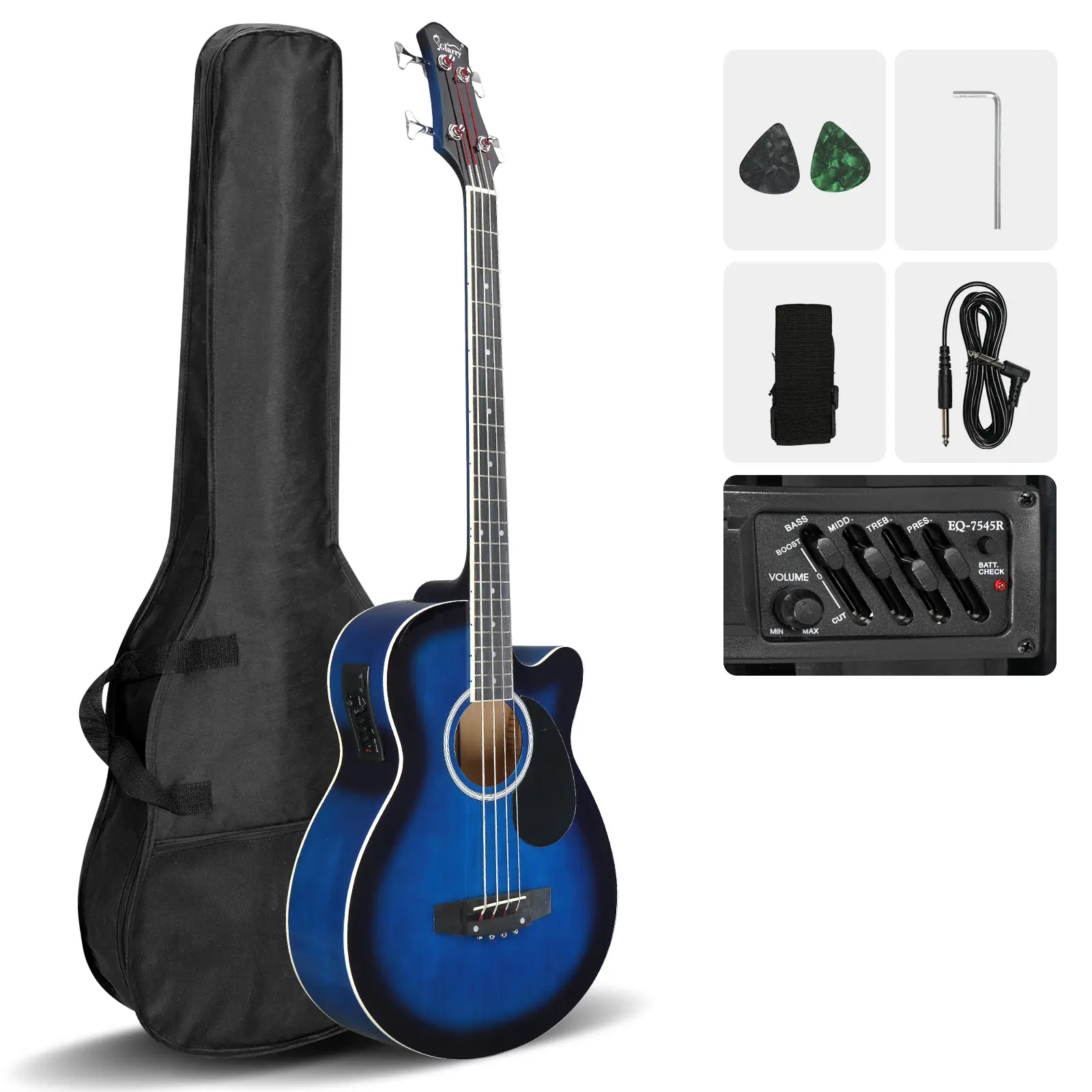 4-String Electric Acoustic Bass Guitar, Basswood Top, 4-Band Equalizer, Requires 9V