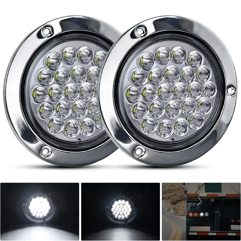Nilight 4-Inch White Round Steel Chrome Tail Lights, 24-LED with Waterproof ABS Shell, Surface Mount Pair, LED Backlights for Truck Upgrades, Bright Light, Attached Plug, Durable for Weather, 2.17-Inch Depth, 2.17Inch Depth