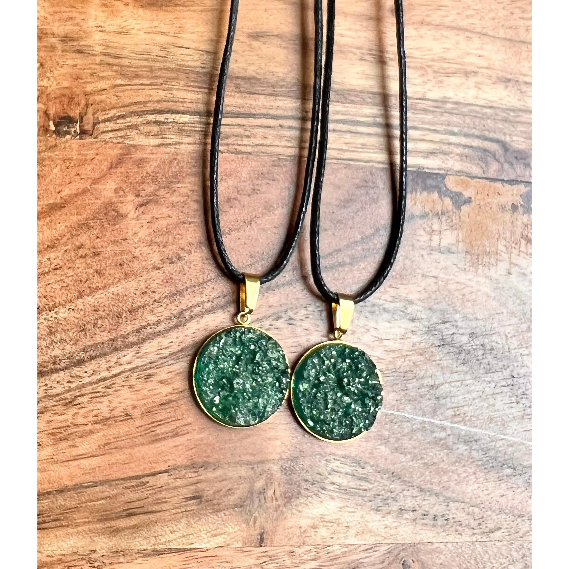 Forest Green Druzy Necklace | Gold