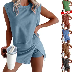 Mundoven Women's Y2K 2026 casual summer short home two-piece set of pure cotton short sleeved T-shirt shorts sportswear set