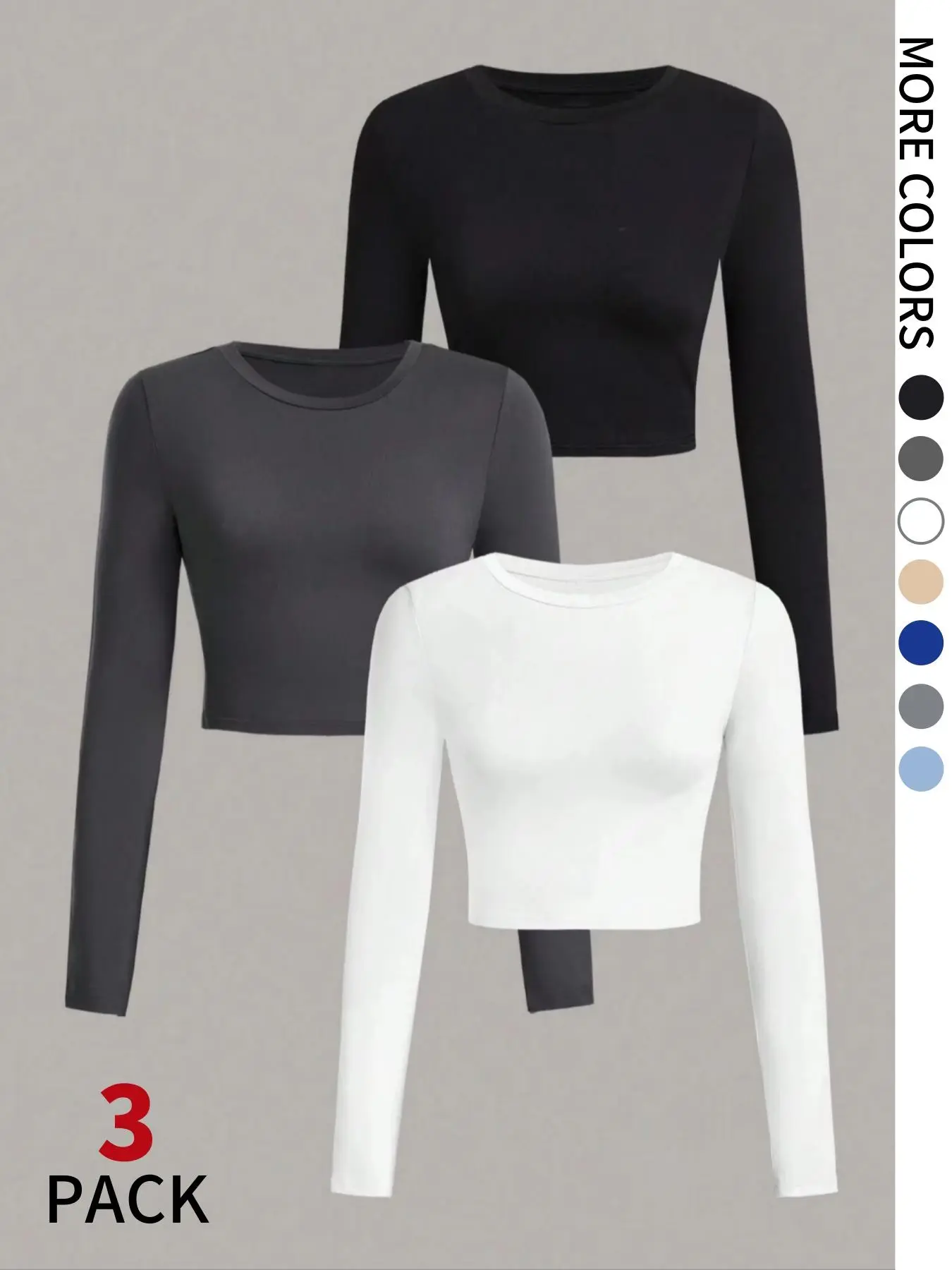 Women's Solid Basic Round Neck Crop Tee, Classy Casual Long Sleeve Crew Neck T-shirt for Spring & Fall, Fashion Women's Top for Daily Wear, Womenswear, Tops Tee, Casual Chic Top