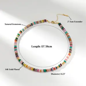 KissYan Boho Beaded Choker Necklace for Women, Gemstone Necklace Natural Stone Necklace 14K Gold Plated Summer Beach Handmade Jewelry for Christmas Gifts