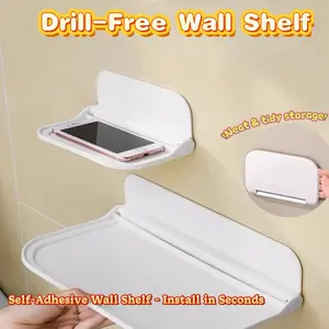 Punch-Free Foldable Floating Shelf Wall Mount Design, Strong Adhesive Wall Organizer, Multi-Purpose Storage Shelf for Bathroom Kitchen Bedroom
