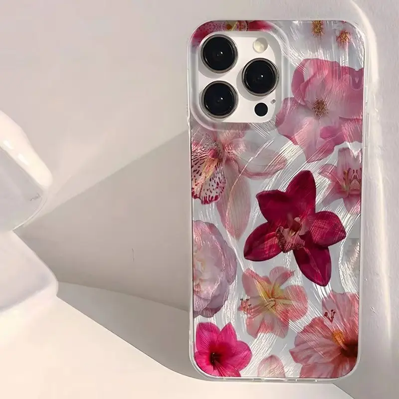 Minimalist Blush Pink Flower-Designed IMD Feather Yarn Laser Shockproof Hard Silicon-TPU Smartphone Casing for iPhone 17-11,X,XS,XS Max - Handheld Devices Accessory, Ideal Christmas Gift by summerwins