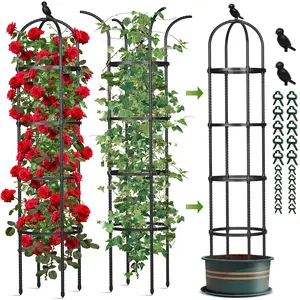 Garden Obelisk Trellis for Climbing Plants Outdoor, Tomato Cage, Rose, Flowers, Grape, Pea, Cucumber Trellis, Rustproof Plastic Coated Metal Plant Support Trellis for Potted Plants