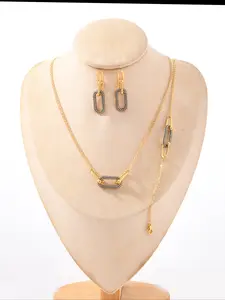Elegant Jewelry Set with U-Shaped Rhinestones, High-End Stainless Steel Chain Necklace Bracelet Ring Collection, All Season Fashion Accessories