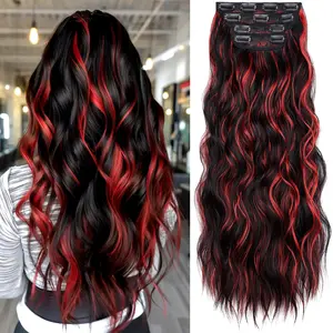 Women's Clip-On Synthetic Hair Extensions, Mixed High Gloss Color, Long Wavy Thick Patch, 20 Inches for Women, Clip Ins, Synthetic Clip Hairpiece