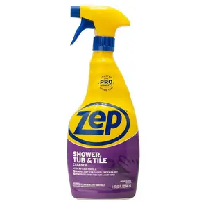 ZEP 32 oz. Shower Tub and Tile Cleaner Household Soap Spray Cleaning Spray Cleaning, Removes Soap Scum, Hard Water Stains, Lime Scale & Rust, No-Scrub Formula for Ceramic, Porcelain, Acrylic & Fiberglass, Safe for Colored Grout, Leaves Fresh Scent.