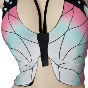 Women's Demon Slayer Shinobu Cosplay Lingerie Set - Sexy Butterfly Anime Kimono Babydoll & Garter Belt, Round Neck, Breathable Adjustable Lace Straps, Elegant Pink Womenswear