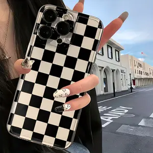 [Full-Cover Anti-Fall Protective Case] A Creative Black Grid Transparent TPU Full-Cover Anti-Fall Protective Mobile Phone Case, Suitable for Apple Iphone 16/15/14/13/12/11/Xr/Pro/Plus/Pro Max Protective Case