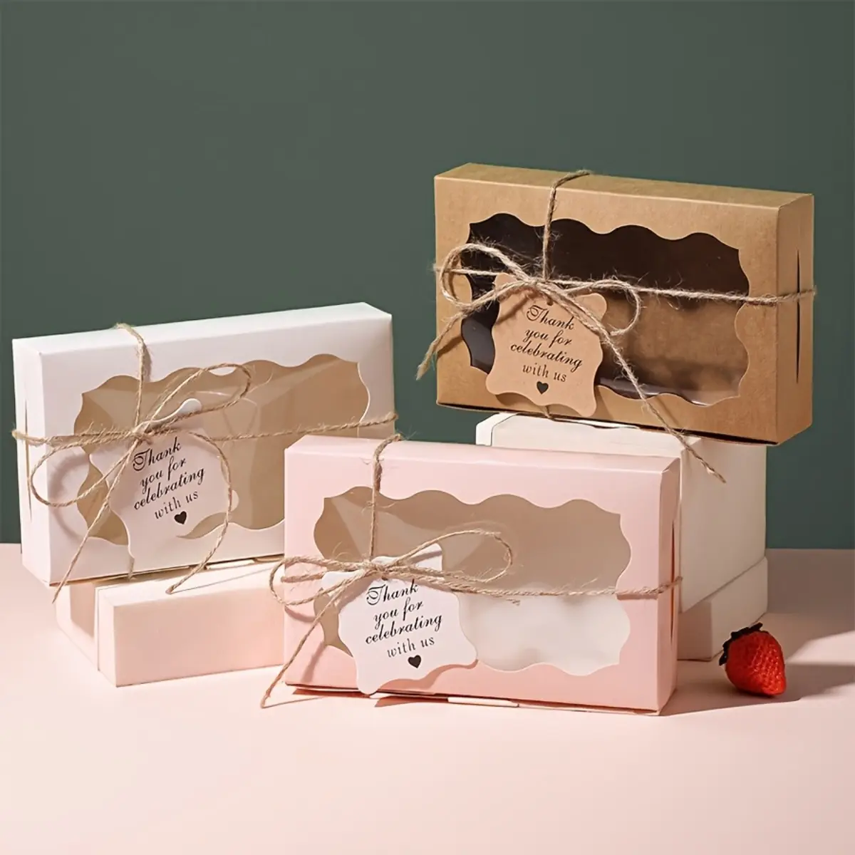 20 sets of gift box sets, Gift wrapping supplies, including 20 boxes, 20 lengths of twine, 20 sheets of cardstock wrapping paper, and window wrapping paper suitable for weddings, Christmas, Valentine's Day parties, and applicable for souvenir uses