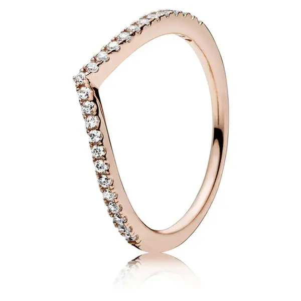 PANDORA Shimmering Wish Clear CZ Wishbone PANDORA Rose ring with clear CZ 186316CZ-46