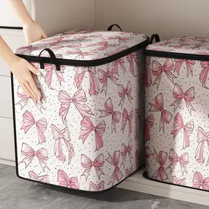 Bow Pattern Storage Bag, 1 Count Cute Quilt Organizer with Handle, Bedding Storage Bags, Blanket Storage Bag, Durable Bedding Organizer for Home Bedroom Living Room Organizing, Versatile Storage Bag, Multipurpose Storage Bag