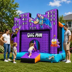 Backyard Kids Dog Man Inflatable Bounce House, Officially Licensed Outdoor Jump Castle for Kids 3–10, Spacious Indoor Outdoor Bouncer, Durable Nylon Design, Blower and Stakes Included
