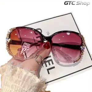 Women's 3-Pack Oversized Half-Frame Sunglasses for Women, Purple Gradient Blue Light Blocking Lenses with Rhinestone Decor, Sports Eyewear Fashion Accessories for Special Occasions, Ideal Mother's Day Gift, Womens Sunglasses