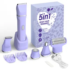 KINGTEE 5-in-1 Electric Bikini Trimmer for Women – IPX7 Waterproof Shaver, Cordless Body & Facial Razors for Women, Ceramic Blades, USB-C Rechargeable, Painless Hair Removal Kit (White)