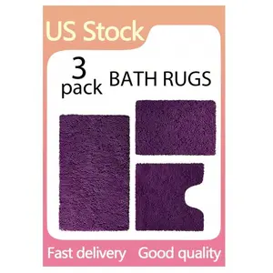 3pcs Soft Absorbent Chenille Bathroom Mats Set, Suitable For Home Bathroom And Shower Room Decoration, Anti-Slip Bath Mat Bathmat Purple Decorative Restroom