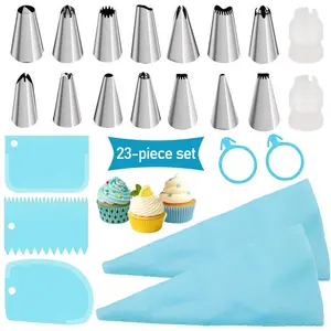 23-Piece Baking Cookie Decorating Tool Set, Stainless Steel Icing Tips, Pastry Bag Scraper Kit, Creative Cake Dessert Cream Decoration