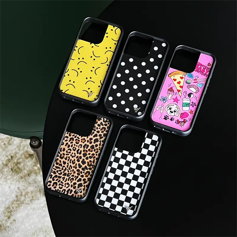 Protective Shockproof 3D Leopard Print-Polka Design Cellphone Case, Cute Plaid & Food Cartoon Cover with Sunflower & Wildflower Accents for iPhone 12-17 Pro, Compact Protection, Mobile Accessory with Screen Protector Included, Animal Print, Precise