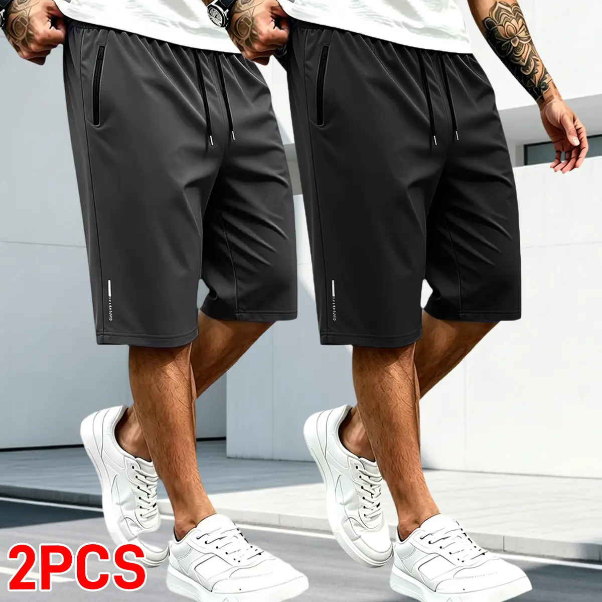 Set of 2 men’s summer casual shorts featuring a drawstring elastic waistband that can be adjusted. Suitable for everyday summer wear, outdoor golf, badminton, and commuting to work. Summer shorts, men’s summer apparel.