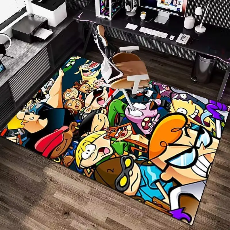 Classic Cartoon Network Collage Rug - Retro 90s Nostalgia Decor, Rustic Soft Anti-Shrink Non-Slip Throw Mat with Dexter, Courage & Johnny Bravo High-Definition Print, Versatile Use Ultimate Fan Gift for Gaming Rooms