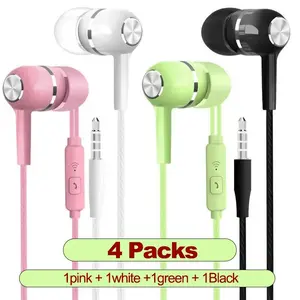 4pcs of mixed-color color-coated wired headphones, in pastel colors, wired microphone headphones with ear tips, HiFi stereo sound, strong bass, 3.5mm jack connector, Ear Buds Wired