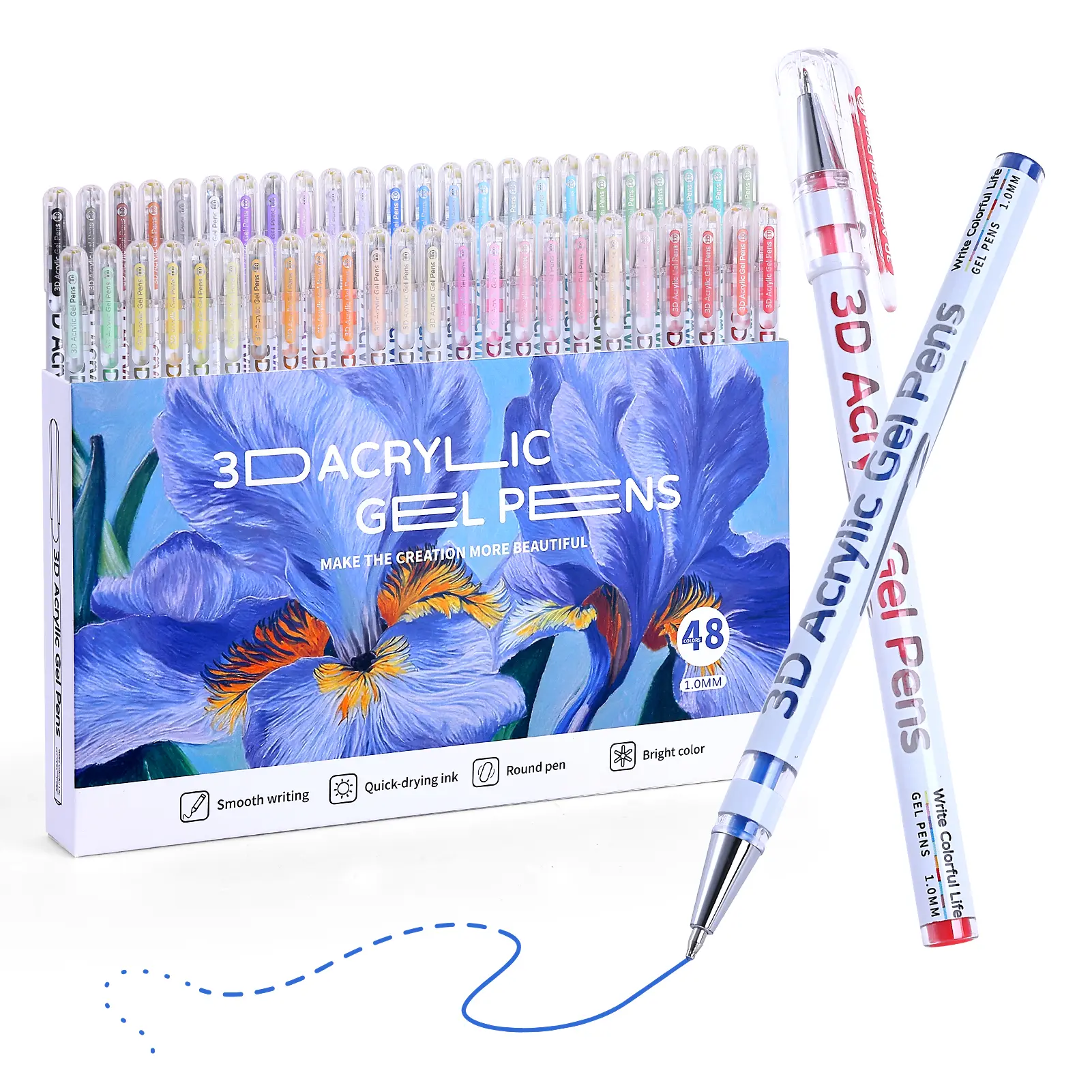 KEMYR 3D Acrylic Gel Pens, 12/24/36/48 Vibrant Colors, 1mm Bullet Tip, Smooth Flow, for Dark Black Paper, Bullet Journal, Adults Coloring books, Ideal for Artists & Stationery Enthusiasts, Use on Fabric, Leather & Designer Sketches, Scrapbook Supplies, Di