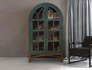 Nina Solid Wood Tall Cabinet, Bookcase, Hutch - Green