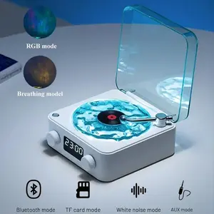 Waves Vinyl Player Bluetooth Speaker with White Noise Retro Turntable Speaker Sleep Aid Vitrola Shaped Speaker with RGB Light record