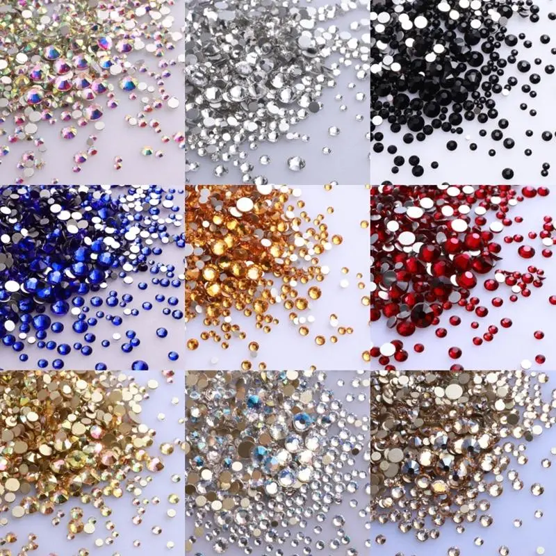 1440Pcs Mix Size Glass Flatback Rhinestone Glitter Crystal AB Round Diamond Non fix Glue On Stone for DIY Nail Art Decoration